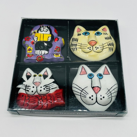 Catzilla Big On Cats Candace Reiter 4 Kitty Cat Magnets Vintage - Picture 10 of 16